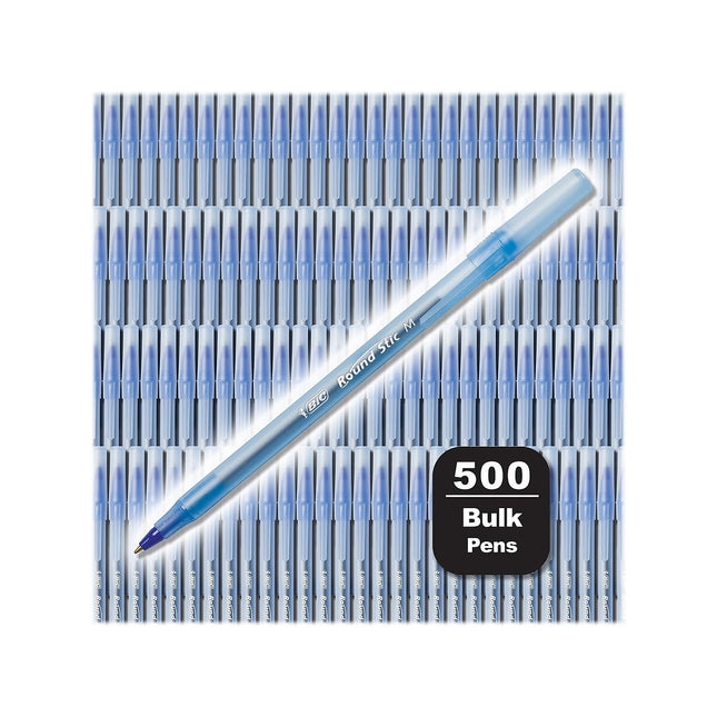 Bolígrafos BIC Round Stic Xtra Life, punta mediana (1.0 mm), paquete de 500 bolígrafos a granel, el bolígrafo más vendido número 1