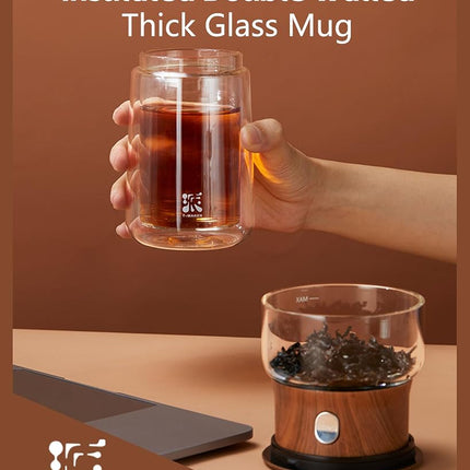 ZENS Glass Infuser Teapot, One Touch Tea Maker for Loose Leaf Tea, Walnut