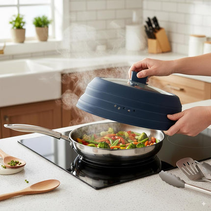 Microwave Splatter Cover 27cm, Collapsible Cookware Lid with Handle