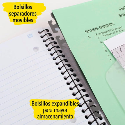 Five Star Spiral Notebook + Study App, 5 Subject, College Ruled Paper, Advance Notebook with Spiral Guard, Movable Tabbed Dividers and Expanding Pockets, 8-1/2" x 11", 200 Sheets, Green (73148)