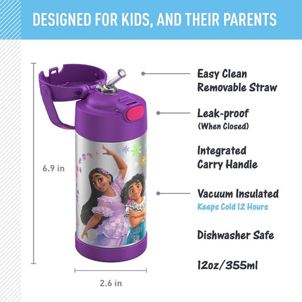 THERMOS FUNTAINER 12 Ounce Stainless Steel Vacuum Insulated Kids Straw Bottle, Encanto