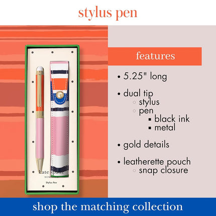 kate spade new york Stylus Pen for Touch Screens, Metal Ballpoint Pen with Black Ink and Storage Pouch, Ocean Stripe