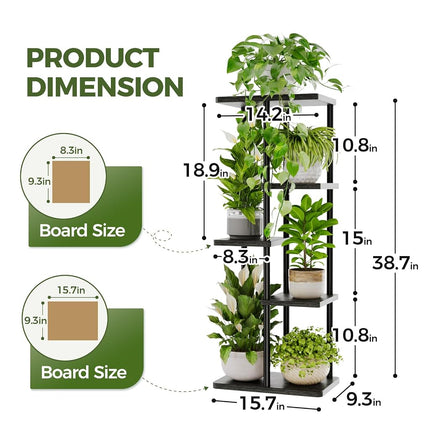 Bamworld Tall Plant Stand Indoor, Metal Plant Shelf for Multiple Plants, Tiered Flower Pot Stands for Patio Garden Balcony Living Room Bedroom, 5 Tier Black