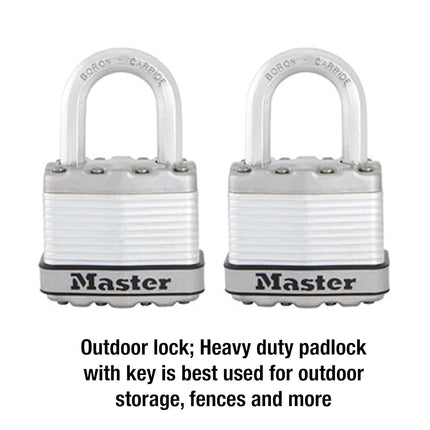 Master Lock M1XTCCSEN 1-3/4-Inch Wide Magnum Laminated Steel Padlock, 5/16-Inch Diameter, 1-Inch Shackle Clearance, Twin Pack, Silver, 2 Pack, Keyed-Alike