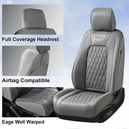 Fundas de asiento de cuero Coverado, juego completo, compatibles con Ford F150 F250 F350 F450, fundas de asiento impermeables para camioneta Ford F150 compatibles con F150 2015-2025 y F250 F350 F450 2017-2025 (gris)