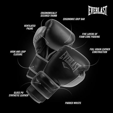 Everlast Powerlock 2R 12oz Boxing Gloves (Black), Muay Thai, Men, Women
