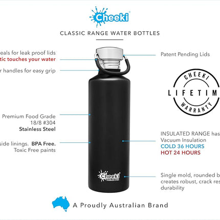 CHEEKI Classic Insulated Bottle, 1 Litre Capacity, Matte Black