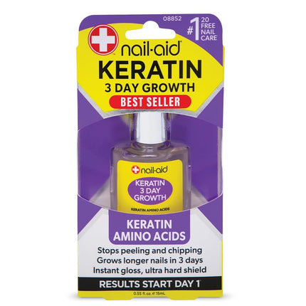 Nail Aid Keratin 3 Day Growth Nail Treatment & Strengthener, Clear, 15ml