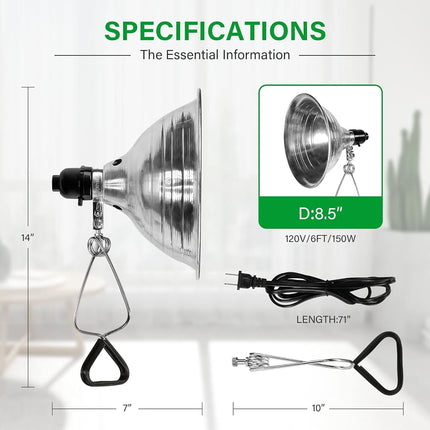 Simple Deluxe Clamp Light with 8.5 Inch Adjustable Aluminum Reflector, Suit for E26 Socket Max 150 Watt Lamp (No Bulb Included), 6 Feet 18/2 SPT-2 Cord, 2 Pack