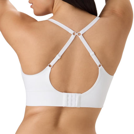 Maidenform Women's M Seamless Lift, Wireless Long-line Convertible Tank-Style Bralette Bra, Opaque, White, M