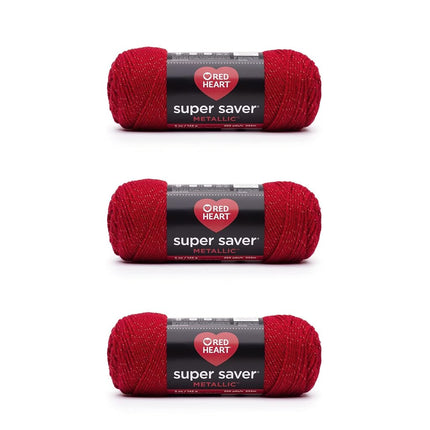Red Heart Super Saver Metallic red Yarn - 3 Pack o