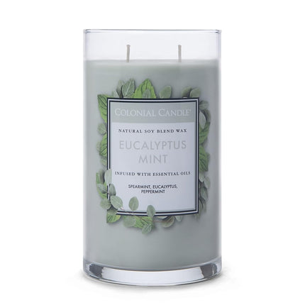 Colonial Candle Eucalyptus Mint Scented Jar Candle, Classic Cylinders Collection, 2 Wick, Green, 19 oz - Up to 120 Hours Burn
