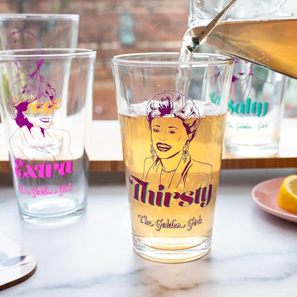 Silver Buffalo Golden Girls Line Art Salty Thirsty Extra Savage 4pc Pint Glass Set, 16 Ounces