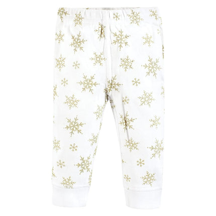 Hudson Baby Baby Girls' Cotton Pants and Leggings, Gold Snowflake, 0-3 Months