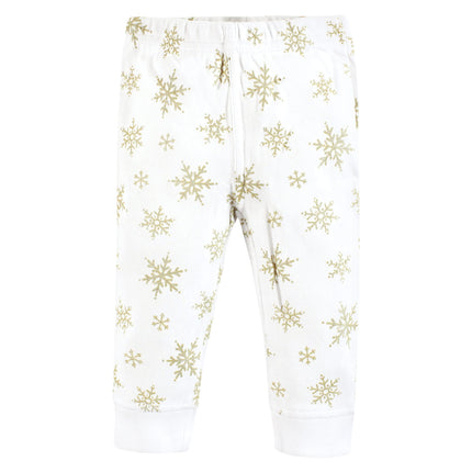 Hudson Baby Baby Girls' Cotton Pants and Leggings, Gold Snowflake, 0-3 Months