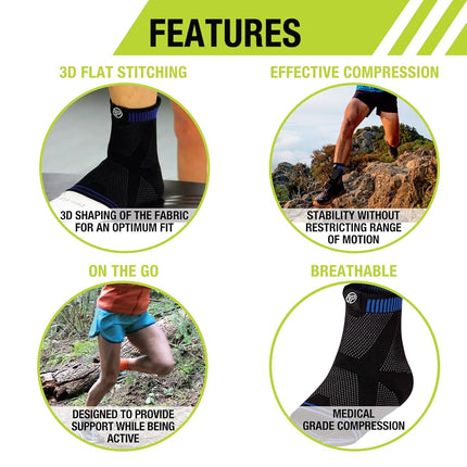 Pro-Tec Athletics 3D Flat Premium Ankle Sleeve, Black/Blue, Medium