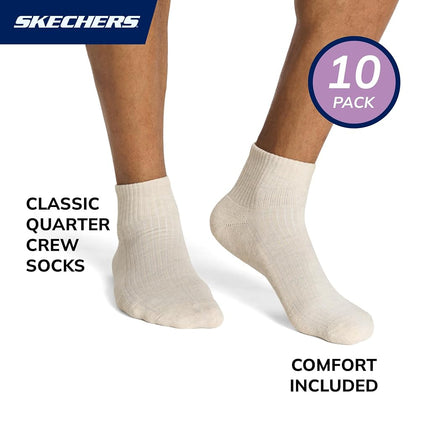 Skechers Men's 10-pack Half Terry Classic Quarter Crew Socks, Comfort-fit & Cushioned Footbed, Oatmeal Heather/Cinnamon, 9-13 UK