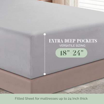 Elegant Comfort Luxueux ensemble de draps 4 pièces en microfibre de qualité hôtelière supérieure 1500, profondeur 18-24 pouces - Draps à poches extra profondes - Draps 4 pièces ultra doux à poches profondes, King, Gris argenté