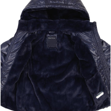 Nautica girls Heavyweight Hooded Winter Puffer Coat With Full Length Zipper, Peacoat Sparkle, 6X