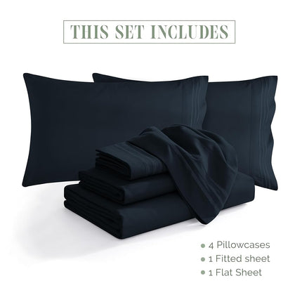 Elegant Comfort 1500 Premium Quality 6-Piece Bed Sheet Set - 18-24 Inch Extra Deep Pocket, Smart Storage Pockets, Wrinkle Free Ultra Soft 6PC Extra Deep Pocket Sheets, King, Black