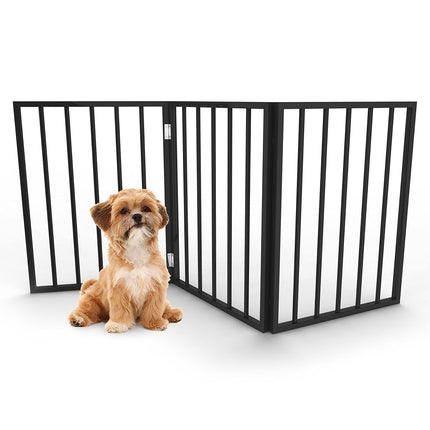 Pet Gate - 3-Panel Indoor Foldable Dog Fence for Stairs, Hallways, or Doorways - 54x24-Inch Wood Freestanding Dog Gates by PETMAKER (Black)