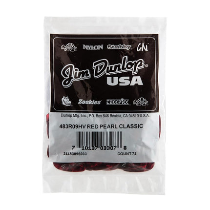 Dunlop 483R09HV Genuine Celluloid, Red Pearloid, Heavy, 72/Bag