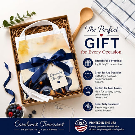 Caroline's Treasures Rottweiler Le tablier de cuisine Le chef, pour la cuisson, la cuisine, le service, la pâtisserie, les travaux manuels, le jardinage, pour femmes et hommes adultes, unisexe, grand, multicolore