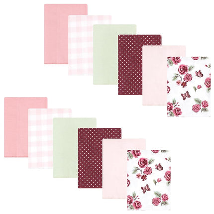 Lot de 12 langes en flanelle pour bébé Hudson Baby, Roses Douces, Taille Unique