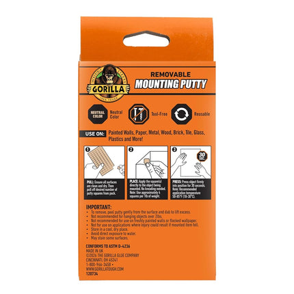 Gorilla Mounting Paint, Natural Brown, 168 Pre-Cut Squares (Pack of 1) - Removable and Repositionable Non-Toxic Wall Putty