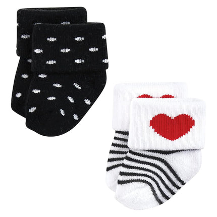 Hudson Baby Baby Girls' Cotton Rich Newborn and Terry Socks, Mom and Dad Girl Red Black 12-pack, 0-6 Months