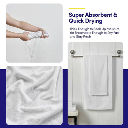 Juego de toallas de baño de 8 piezas – 100% algodón peinado – Baño + Mano + Toallas de cara – Toallas suaves y absorbentes con certificación Oeko-TEX con bordes duraderos de doble costura para baño o spa de invitados, blancas
