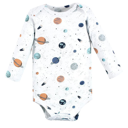 Hudson Baby unisex-baby Cotton Long-sleeve Bodysuits, Space, 3-6 Months