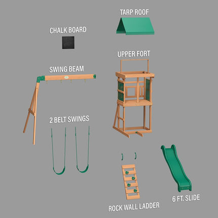 Backyard Discovery Buckley Hill Cedar Swing Set | 1.8m Slide & Chalkboard