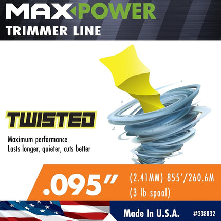 MaxPower 338832 0.095-in Diameter x 855' Length Twisted Trimmer Line Approximate 3 lb Spool, Yellow