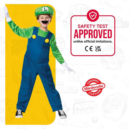 DISGUISE Official Deluxe Nintendo Luigi Costume Kids, Super Mario Costume Kids Fancy Dress Up Outfit for Boys Children Halloween Birthday World Book Day Week Costume Medium