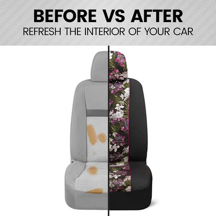 BDK Universal Fit Catalina Floral Car Seat Covers - 2 Piece, Front, Faux Leather