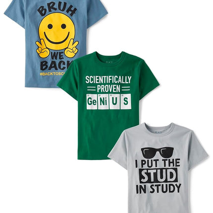 T-shirts graphiques à manches courtes pour garçons School Days de The Children's Place, lots multiples, lot de 3 Stud/Genius/Backtoschool, Medium