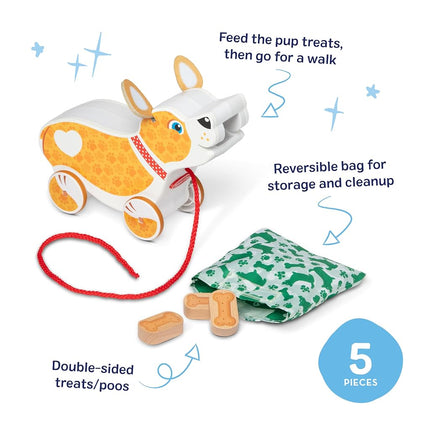 Melissa & Doug Feed, Walk & Poo Pup Wooden Preschool Pull Toy Play Set Ages 3+ - FSC Certified