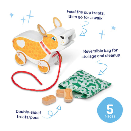 Melissa & Doug Feed, Walk & Poo Pup Wooden Preschool Pull Toy Play Set Ages 3+ - FSC Certified