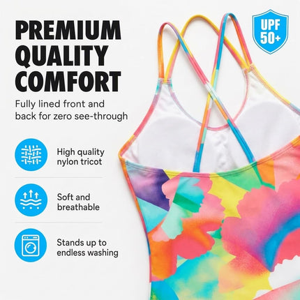 Kanu Surf Girls' Reese UPF 50 Beach Sport Criss-Cross One Piece Swimsuit, Nina Yellow Multi, 12
