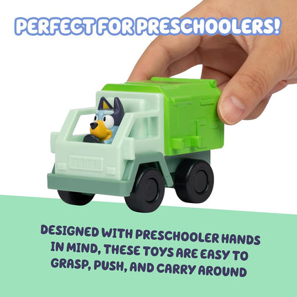 BlueY Mini Racing Cars, 4 of The Most Popular Vehicles in Small Format Play Garbage Truck, Bingo in The Fire Engine, Bandit in The Convertible and Chilli in The Heeler Family Car. Collect Them All!