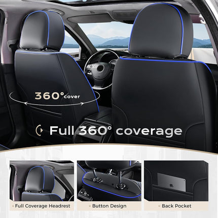Coverado Car Seat Covers Full Set, 5 Seats Front Seat Cover and Back Seat Covers for Cars, Automotive Seat Covers Nappa Leather Waterproof Seat Covers, Car Seat Protectors Universal for Cars