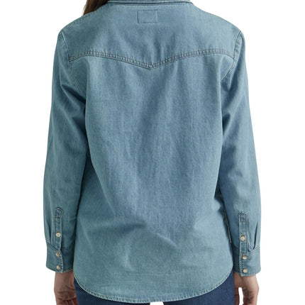 Wrangler Womens Boyfriend Denim Snap Closure Shirt, Glacier, XXL
