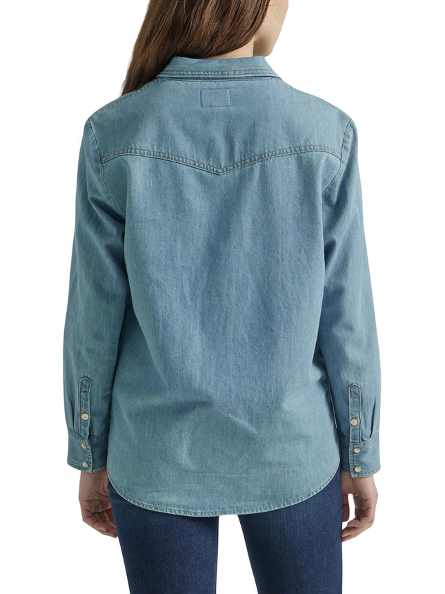 Camisa vaquera Wrangler para mujer con cierre de botón de presión, modelo Boyfriend, color Glacier, talla XS