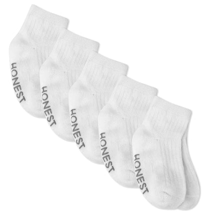 HonestBaby Chaussettes confortables en multipack fabriquées durablement pour bébés, nouveau-nés, tout-petits, enfants garçons, filles, unisexes, pack de 5, blanc, 0-6 mois