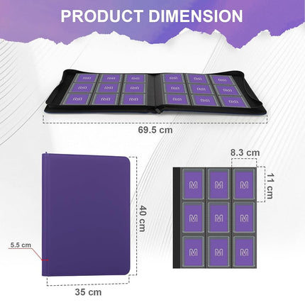 Toploader Binder,Trading Card Binder Storage Hold up 288 Cards 9-Pocket Top Loader Binder with Sleeves for 3"x4" Rigid Toploaders Hard Cases (9Purple6)