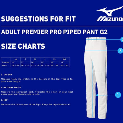 Mizuno Premier Pro Piped G2 Pants, White/Black, Medium