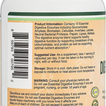 Digestive Enzymes - 800mg Blend of All 10 Most Essential Digestive and Pancreatic Enzymes (Amylase, Lipase, Bromelain, Lactase, Papain, Protease, Cellulase, Maltase, Invertase) by Double Wood