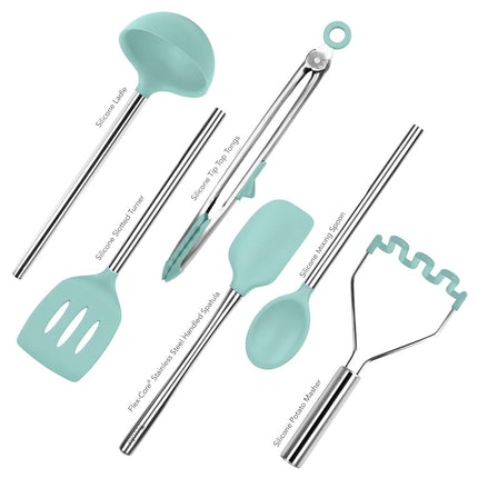 Tovolo 6-Piece Premium Silicone Utensil Set (Light Aqua): Essential Kitchen Tools | Sturdy Utensils for Home, Apartment, or College Dorms