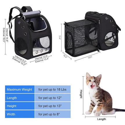 COVONO Expandable Pet Carrier Backpack for Cats, Dogs and Small Animals, Portable Pet Travel Carrier, Super Ventilated Design, Airline Approved, Ideal for Traveling/Hiking/Camping, Black
